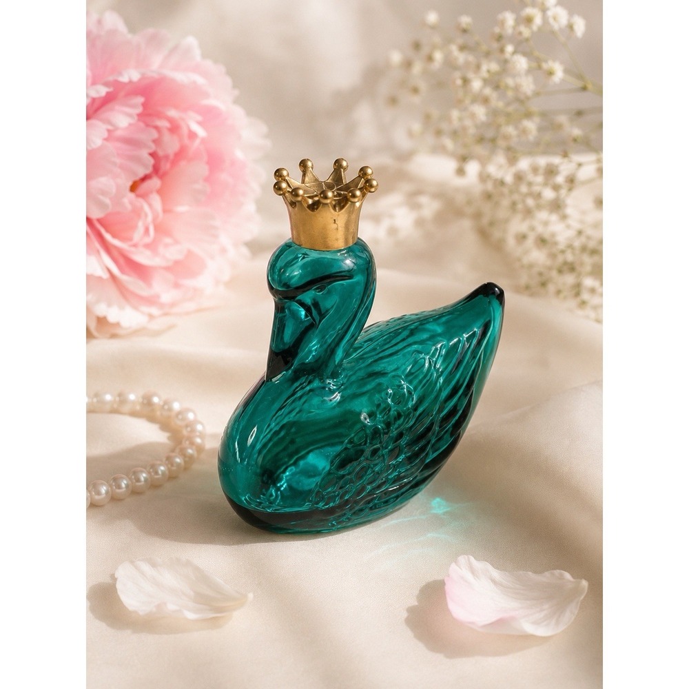 Vintage Avon Miniature Perfume Bottle Teal Blue Swan Gold Crown Cotillion Empty